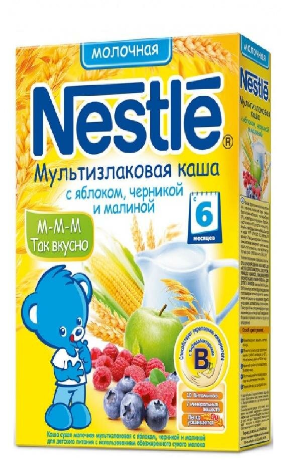 Мультизлаковая каша Nestle с яблоком, черникой и малиной, 250г