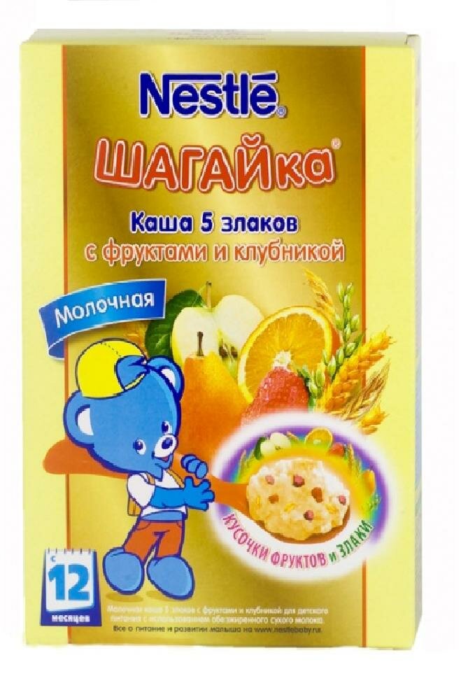 Каша Шагайка 5 злаков с фруктами и клубникой, 200г