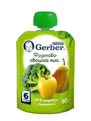 Фруктово-овощное пюре GERBER Фруктово-овощной микс (пауч), 6 мес
