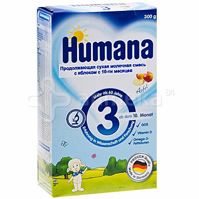Смесь молочная с пребиотиками яблочным вкусом Humana 3 А, 300 г.