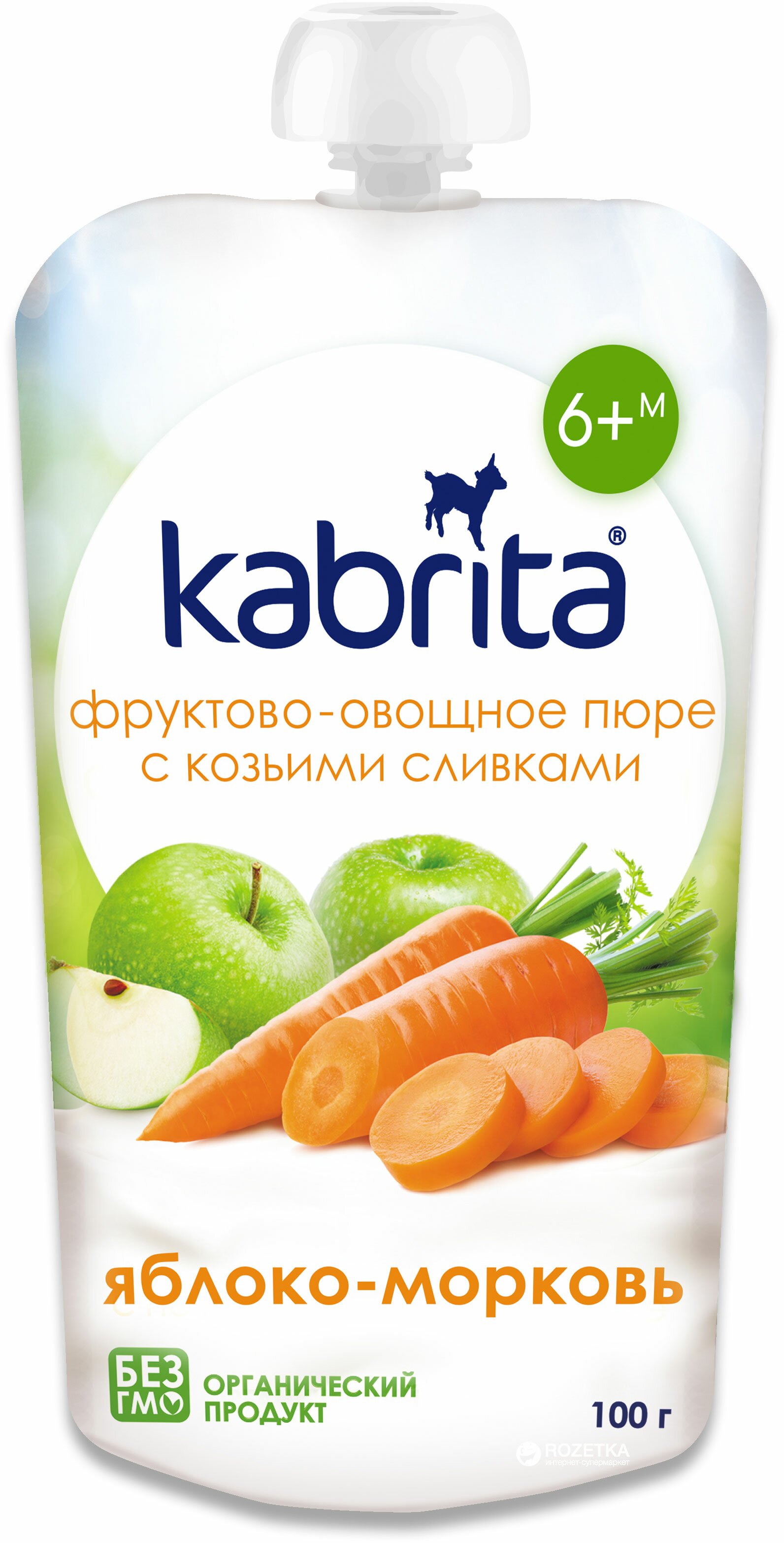 Фруктовое пюре с козьими сливками KABRITA Яблоко и Морковь, 100 гр
