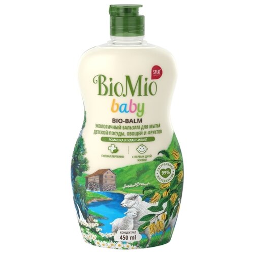 BioMio Бальзам для мытья посуды, овощей и фруктов Ромашка и иланг-иланг, 450 мл